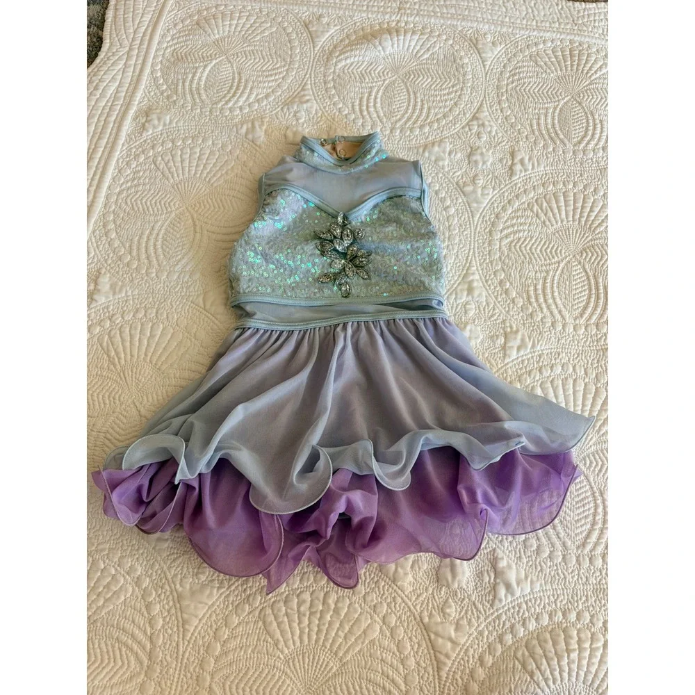 Weissman Little Girls Dance Recital Tutu Dress Blue Purple Ruffle Sequin Size SC